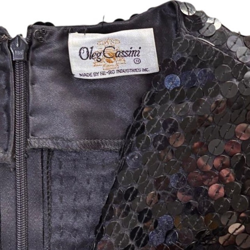 Oleg Cassini Vintage Black Sequin V-Neck Long Sleeve Midi Cocktail Dress Womens - Picture 3 of 3